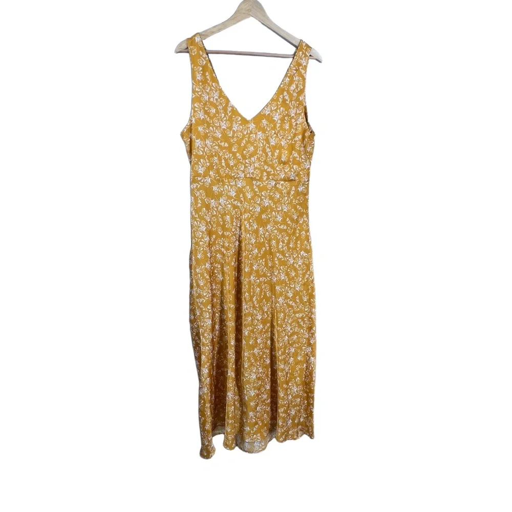 JustFab Dress Yellow Floral‎ Satin Y2K Maxi VNeck Wedding Beach Summer XL